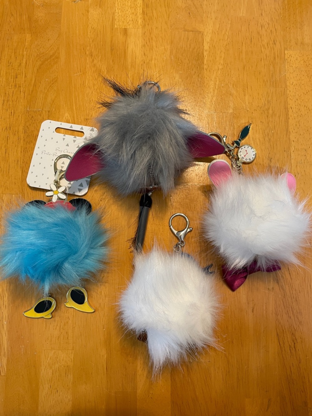 Disney Pom Pom Keychain Lot of 4 Minnie Donald White Rabbit Eeyore
